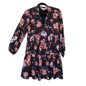 Magnolia Boutique Womens Dress S Black Floral Cottage Core Tiered Puff Sleeves